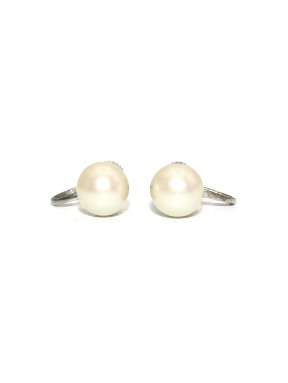 Vintage Silver Tone and Faux Pearl Screw Back Earrings. Marked Japan.